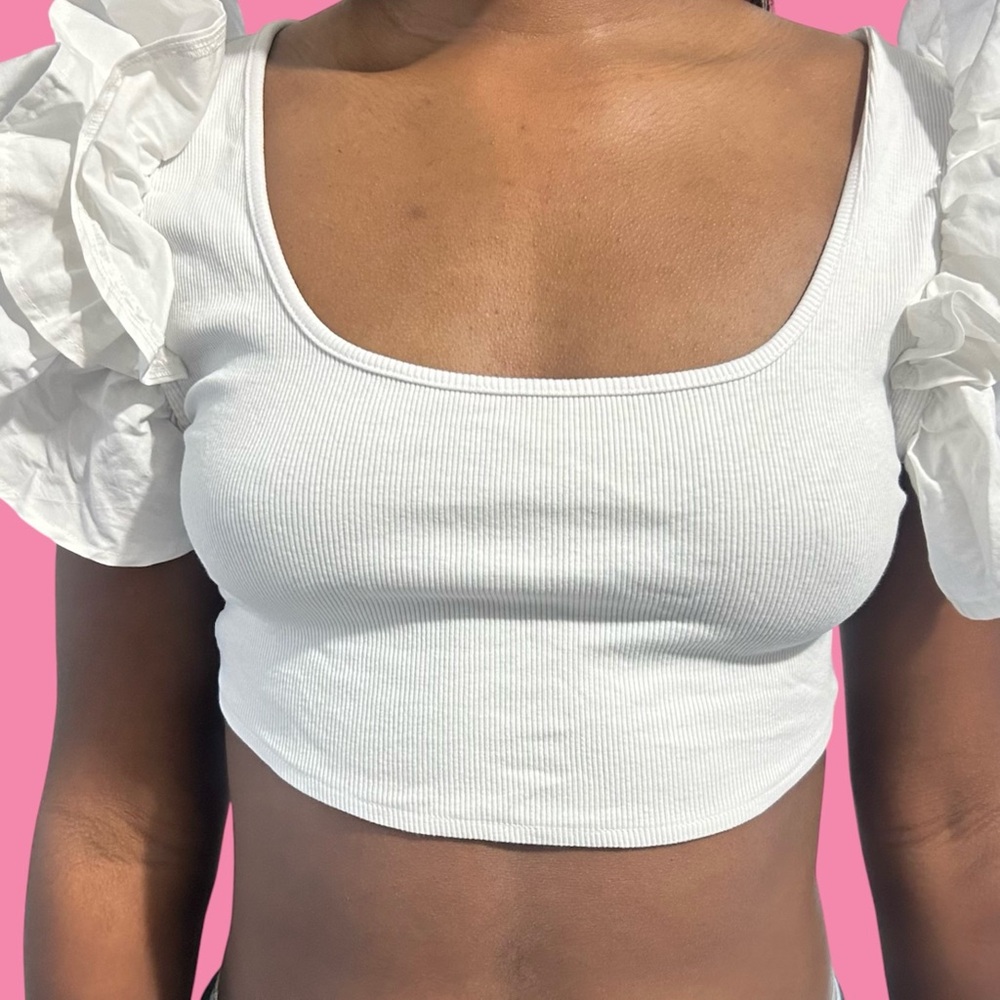 Zara white ruffle crop top